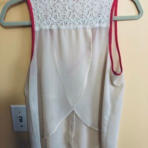 Open back, See-through white/ baige, pink outline